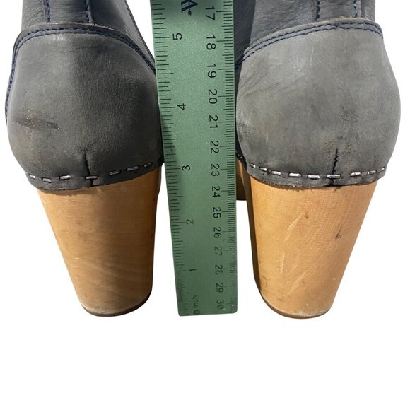 Swedish Hasbeens Gray nubuck Leather Heeled Clogs Wooden Sole Chelsea boots 39 - Picture 7 of 14